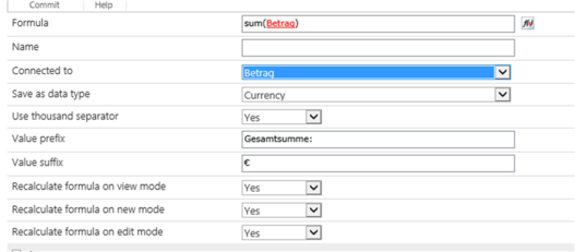 Screenshot Control Settings in Nintex Forms für wiederholter Bereich berechnetes Feld  einfügen