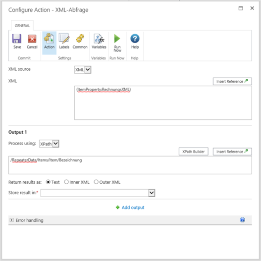 Screenshot XML-Abfrage in Nintex Workflow