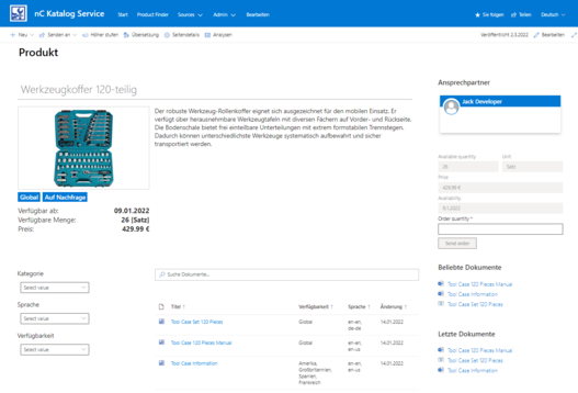 Screenshot nC Katalogservices: Produktseite