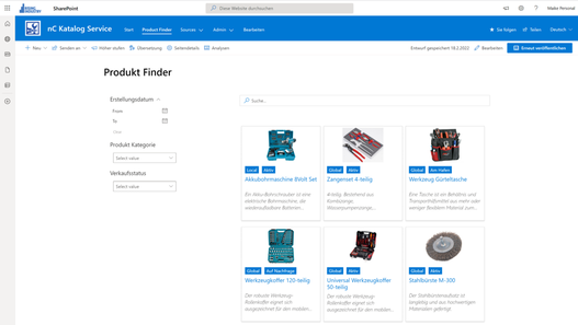 Screenshot nC Katalogservices: Produktfinder