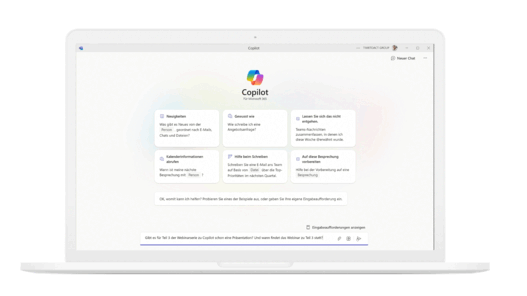 GIF mit der Funktionsweise von Microsoft Copilot im Teams Chat