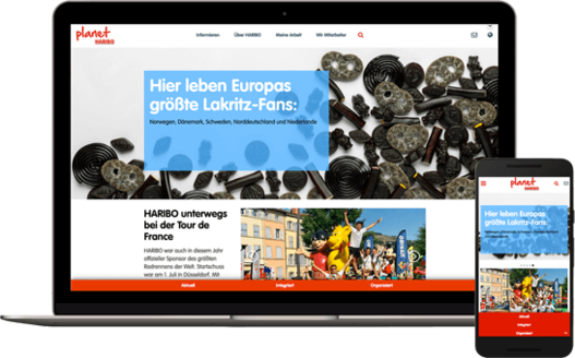 Screenshot HARIBO Intranet auf einem Laptop und einem Smartphone