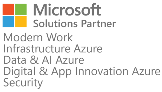 Logo Microsoft Solutions Partner für Modern Work, Infrastruchture (Azure), Data & AI (Azure), Digital & App Innovation (Azure) & Security