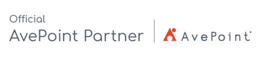 Logo zur Auszeichnung als Official Avepoint Partner und  AvePoint Logo mit Signet und Schriftzug rechts daneben