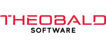 Logo Theobald Software mit Name als Schriftzug in den Farben rot und schwarz