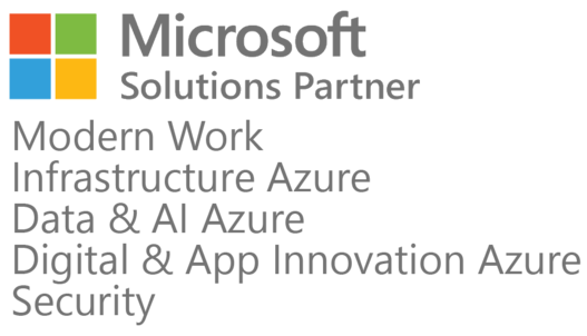 Logo Microsoft Solutions Partner für Modern Work, Infrastruchture (Azure), Data & AI (Azure), Digital & App Innovation (Azure) & Security