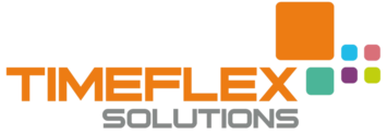 Logo TimeFleX Solutions mit Signet und Name als Schriftzug in bunten Farben