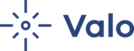 Logo der Firma Valo in blau mit Signet und Schriftzug 