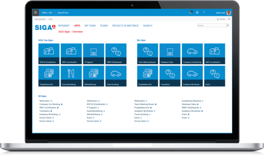 Screenshot der Intranet Apps bei Siga
