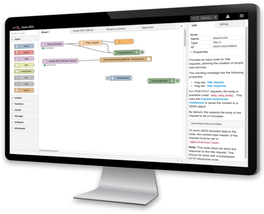 Einblick in die Oberfläche von Note Red für Rapid Application Development