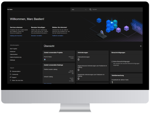 Bildschirm-Screen der IBM Cloud Pak for Data Startseite