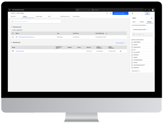 Bildschirm-Screen der IBM Cloud Pak Projekte